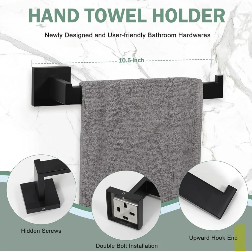 Velimax Black Metal Towel Bar Set